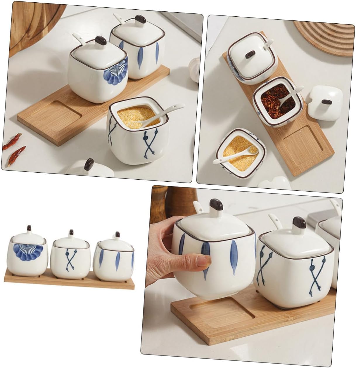 PRETYZOOM Ceramic Jars Salt Pepper Bowls Lid Condiment Storage Jar Spoon Salt Bowl Lid Sugar Cube Container