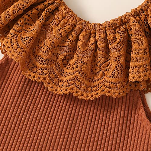 Puseky Cow Print Bell Bottoms Outfits 0-3 Months Newborn Infant Baby Girl Lace Collar Romper Bodysuit Flared Pants Summer Clothes Brown #TOP4