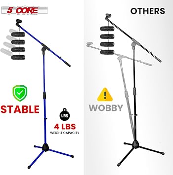 5 Core Microphone Stand Floor Tripod 4Pcs Boom Arm Mic Stand Height Adjustable with Mic Clips 3/8 to 5/8 Adapter for Singing Podcast Stage Deep Blue - MS 080 D-BLU 4PCS