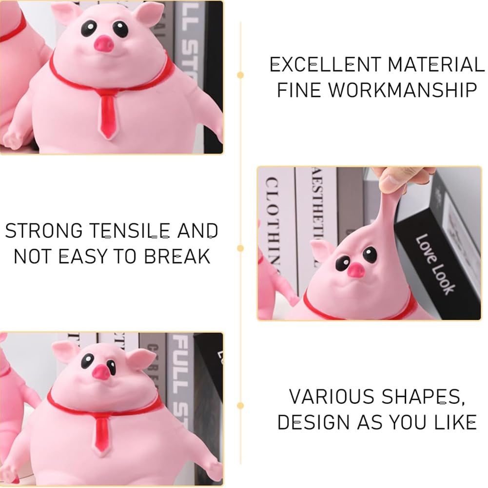 Pink Pig Toy Figure, Squishy Squeeze Pig Toy, Pig Stress Squishy Piggie Squeeze Toy, Stretch Stress Pig Squeeze Piggy Toy, Anti-Anxiety Funny Toy for Kids and Adults Decompress and Anxiety Relief - Image 4