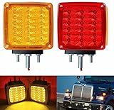 2pc Amber/Red 39 LED Double Face Stud Mount Pedestal Fender Stop Turn Tail Light for Truck Trailer Peterbilt Freightliner Kenworth Mack Western Star. Left and Right Side Lights