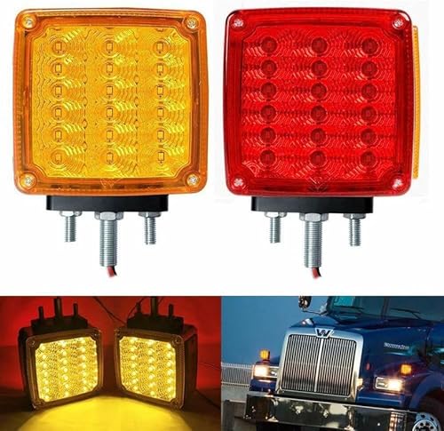 All Star Truck Parts 2pc Amber/Red 39 LED Double Face Stud Mount Pedestal Fender Stop Turn Tail Light for Heavy Truck Trailer Peterbilt Freightliner Kenworth Mack Western Star Left & Right Side Lights