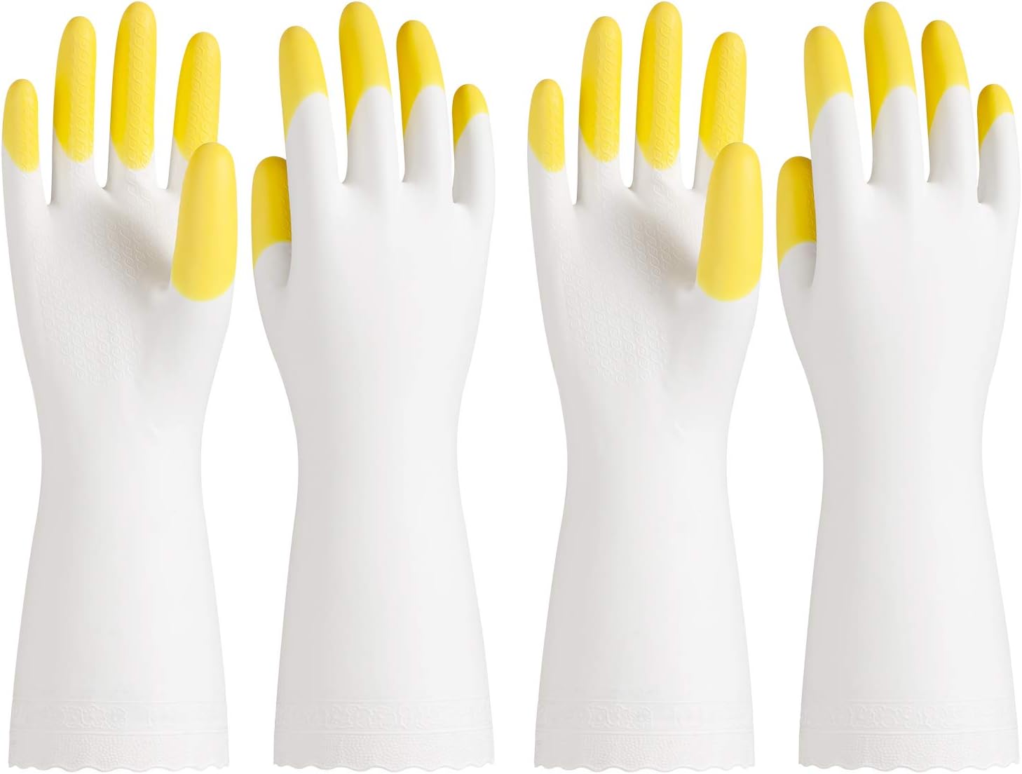 PACIFIC PPE 2 Pairs Reusable Household Gloves, PVC Dishwashing Gloves, Unlined, Long Sleeves, Kitchen Cleaning, Yellow, Large