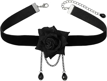 ericotry Elegant Retro Rose Flower Collarbone Chain Clavicle Neck Decoration Accessory Gothic Lolita Black Lace Collar Choker Ornament Wedding Halloween Accessories for Lady Black