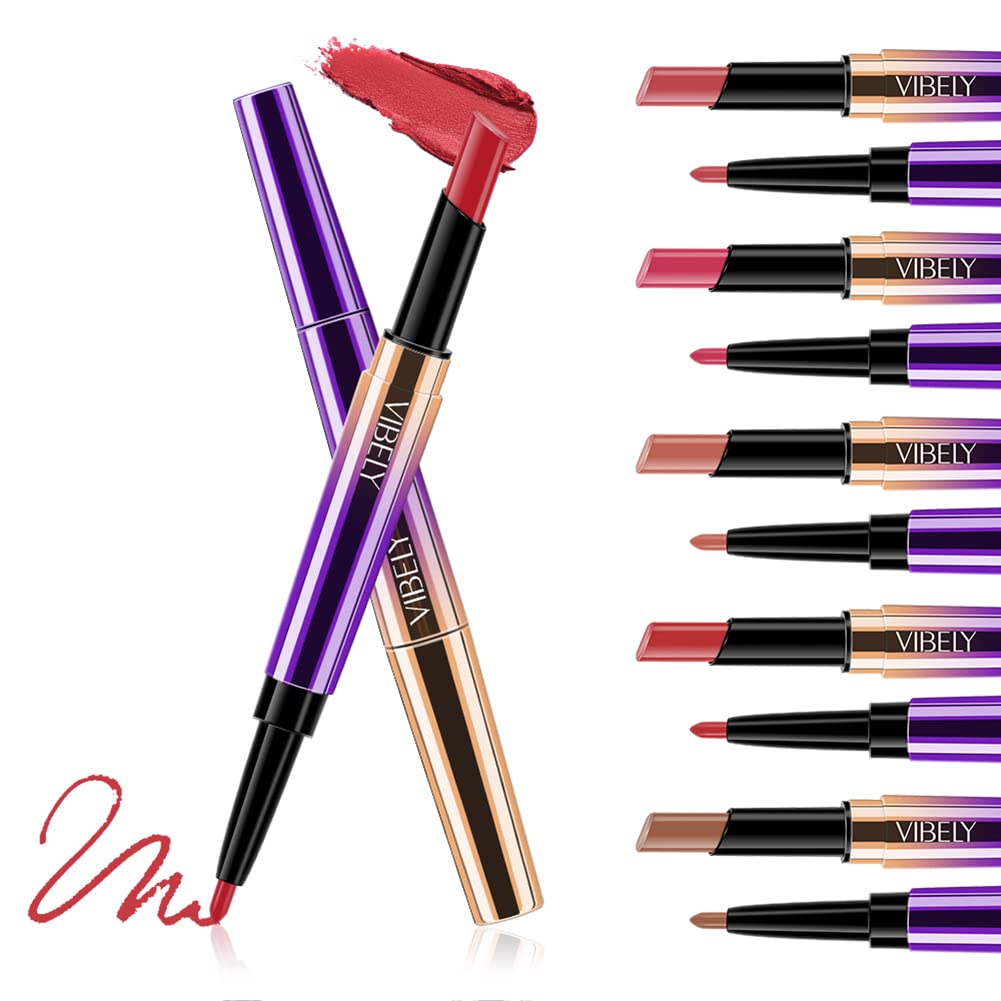 8 Colors Matte Lipstick Set Double Head Lipstick Pen Matte Lip Liner Waterproof Long Lasting Makeup Kit