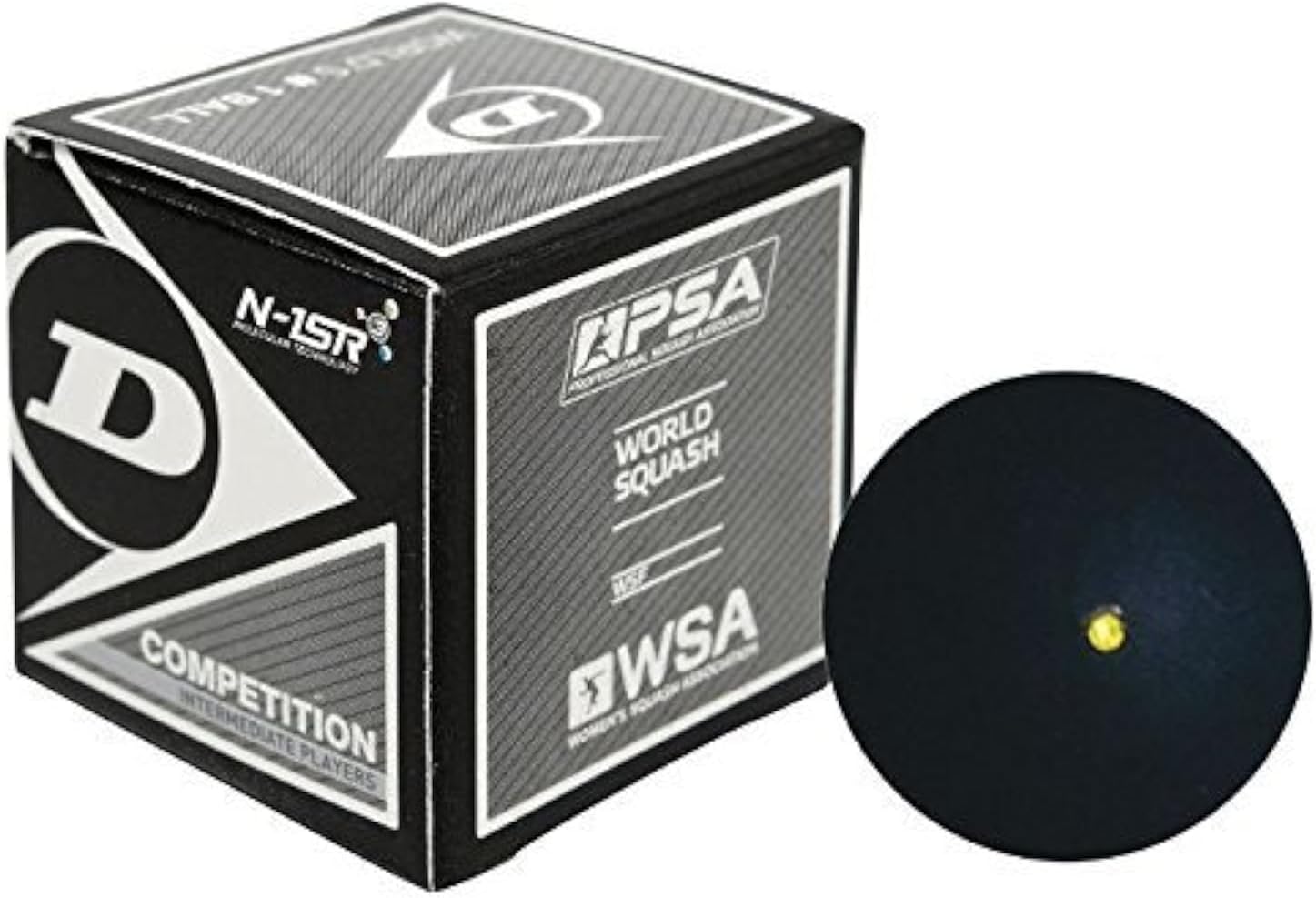 Dunlop Competition Yellow Dot Squash Ball - Single Ball for Club Play with 10% Longer Hang Time
