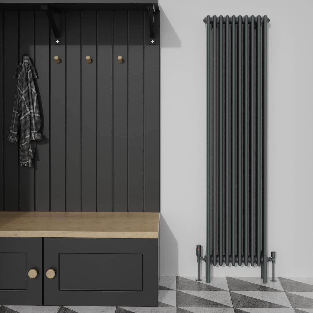 Warmehaus Traditional Cast Iron Style Anthracite Quadruple Column Vertical Tall Radiator 1800x470mm Perfect for Bathrooms, Kitchen, Living Room