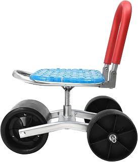 Garden Cart Rolling Stool with Adjustable Height, 3-Wheel Scooter Seat, 360° Swivel Garden Work Stool with Tool Storage Tray, Rolling Planting Seat for Lawn, Yard and Gardening