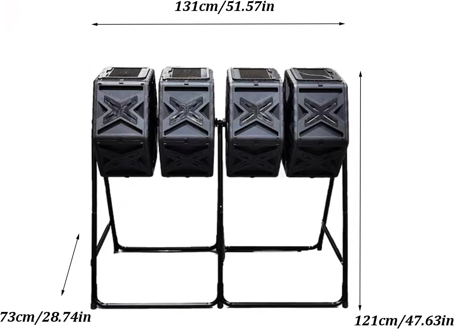 Compost Bin Outdoor, Large Tumbling Rotating Composter with Sliding Doors, Metal Frame and PE Shell, Four Chamber Composter Bin for Garden, Kitchen, and Yard Waste