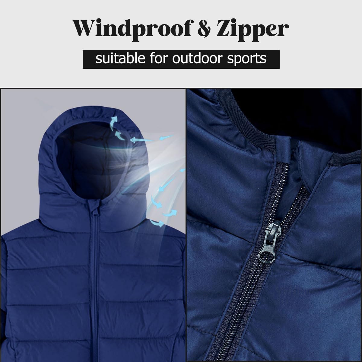 Boys Jacket for Winter Fall 6-7 Years Little Kids Lightweight Down-alternative Hooded Puffer Coat Kids Navy Outwear Windpoof Waterpoof - Image 4