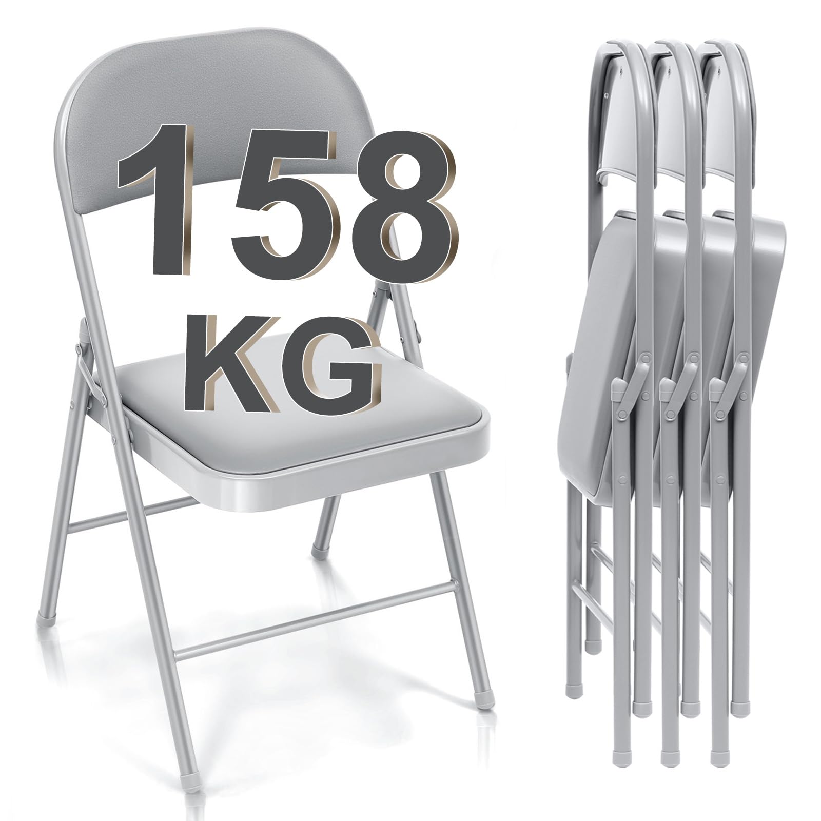 Set da 4 sedie pieghevoli da giardino, sedie da esterno interno, fino a 150 kg, impilabili, sedia pieghevole per ospiti, cucina, yoga, sala da pranzo, grigio