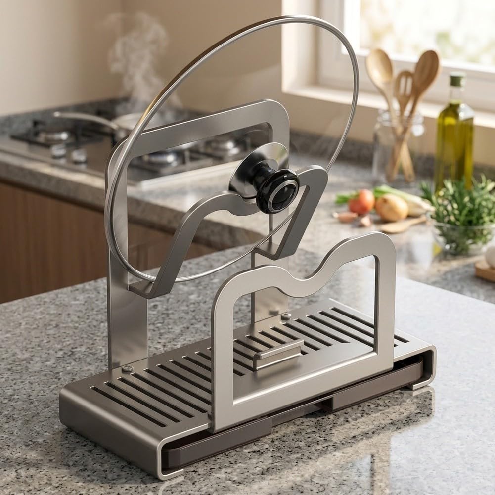 Support de couvercle de casserole en acier inoxydable réglable Organiseur
