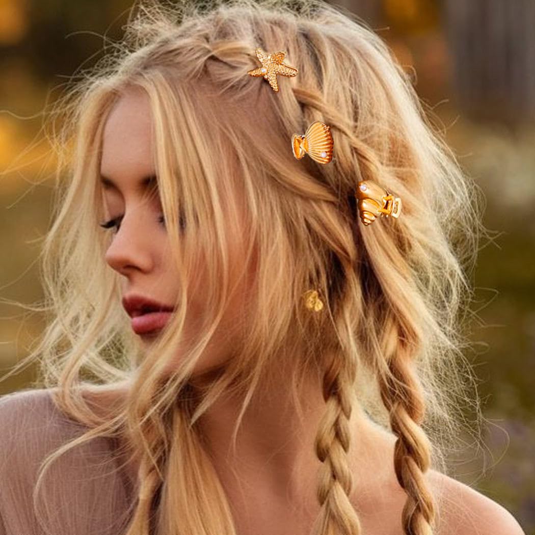 Starfish Hair Clips Gold Small Metal Claw Clips Mini Shell Beach Hair Accessories for Women and Girls (Pack of 3) - Image 7