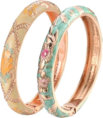 UJOY Vintage Cloisonne Bracelets Flower Enameled Jewelry Plated Cuff Bangle for Women Gift Box 55A35