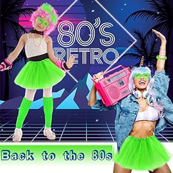 Retro kostuum uit de jaren ´80 voor vrouwen en meisjes, regenboogfeestaccessoireset met tutu, leggings, handschoenen, bril, oorbellen, armband, halsketting, haarband