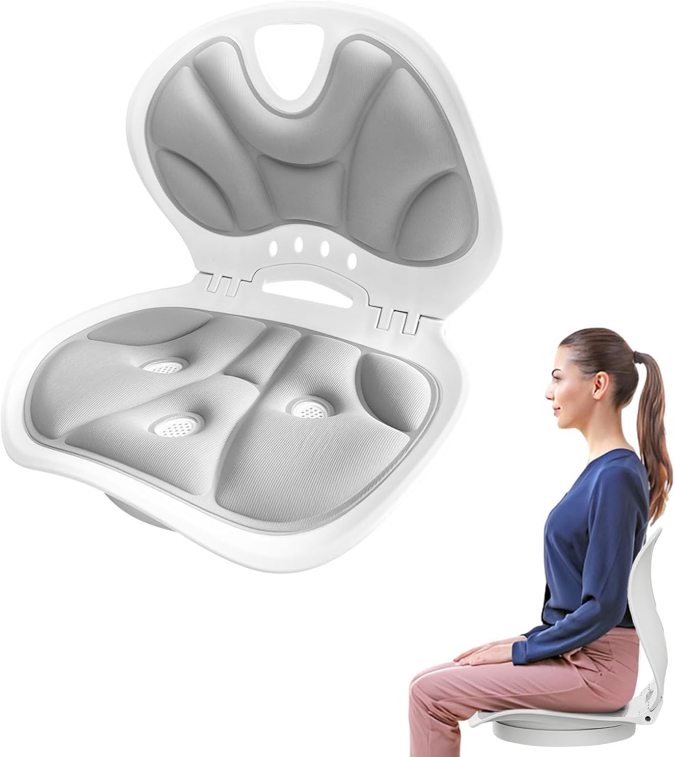 Foldable Lumbar Back Support Chair Ergonomic Back Support for Office Chair Cushion with Lumbar Pillow, 360° Rotating Base Posture Corrector for Desk Chairs for Floor Seat Officework Homework