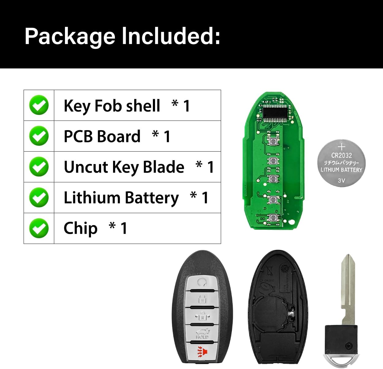 2 Keylessbest Replacement for Nissan Pathfinder Key Fob Remote Control 2013 2014 2015 2016 5 Buttons 433MHz KR5S180144014,Black