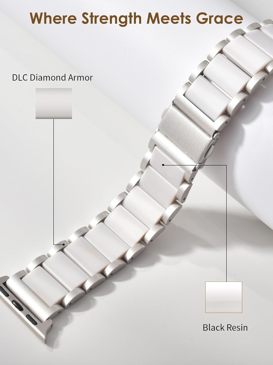 V.R.HOPE Apple Watch Band for Women 38mm 40mm 41mm 42mm Fashion Rose Gold Stainless Steel Metal Strap with Resin Inlay, Fashion Bracelet Compatible with iWatch Series11/10/9/8/7/6/5/4/3/2/1/SE （Starlight+Starlight)