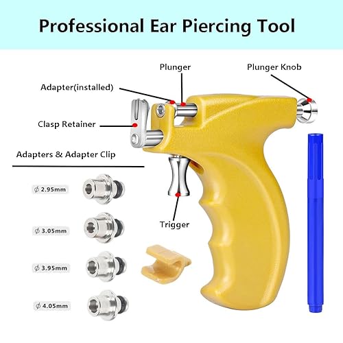 Miniatura 4 de Kit profesional de pistola de perforación de oreja con 6 pares de aretes de plata de ley S925 (chapado en oro amarillo de 18 quilates) + 10 pares de