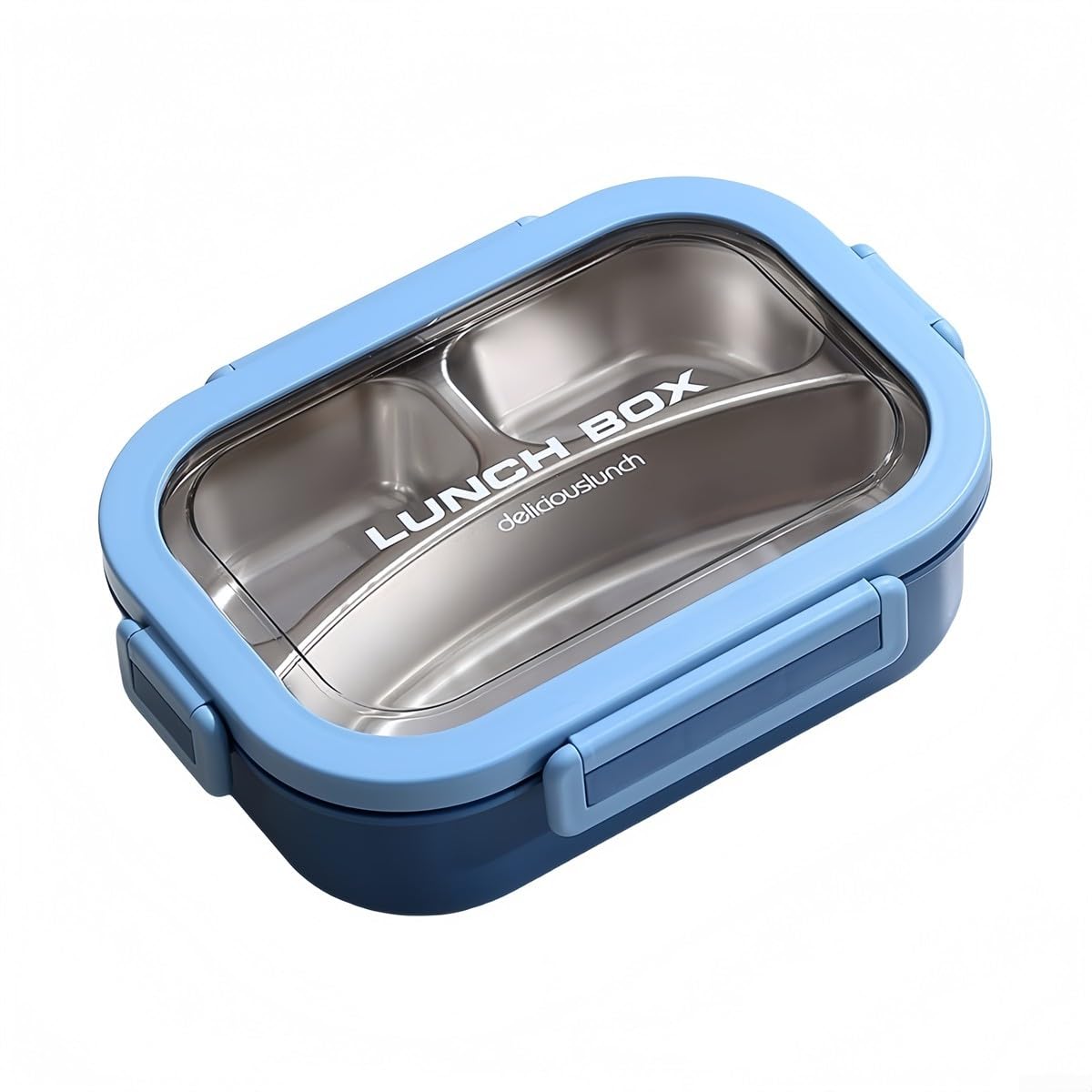 Fiambrera de acero inoxidable de 3 compartimentos apta para lavavajillas azul