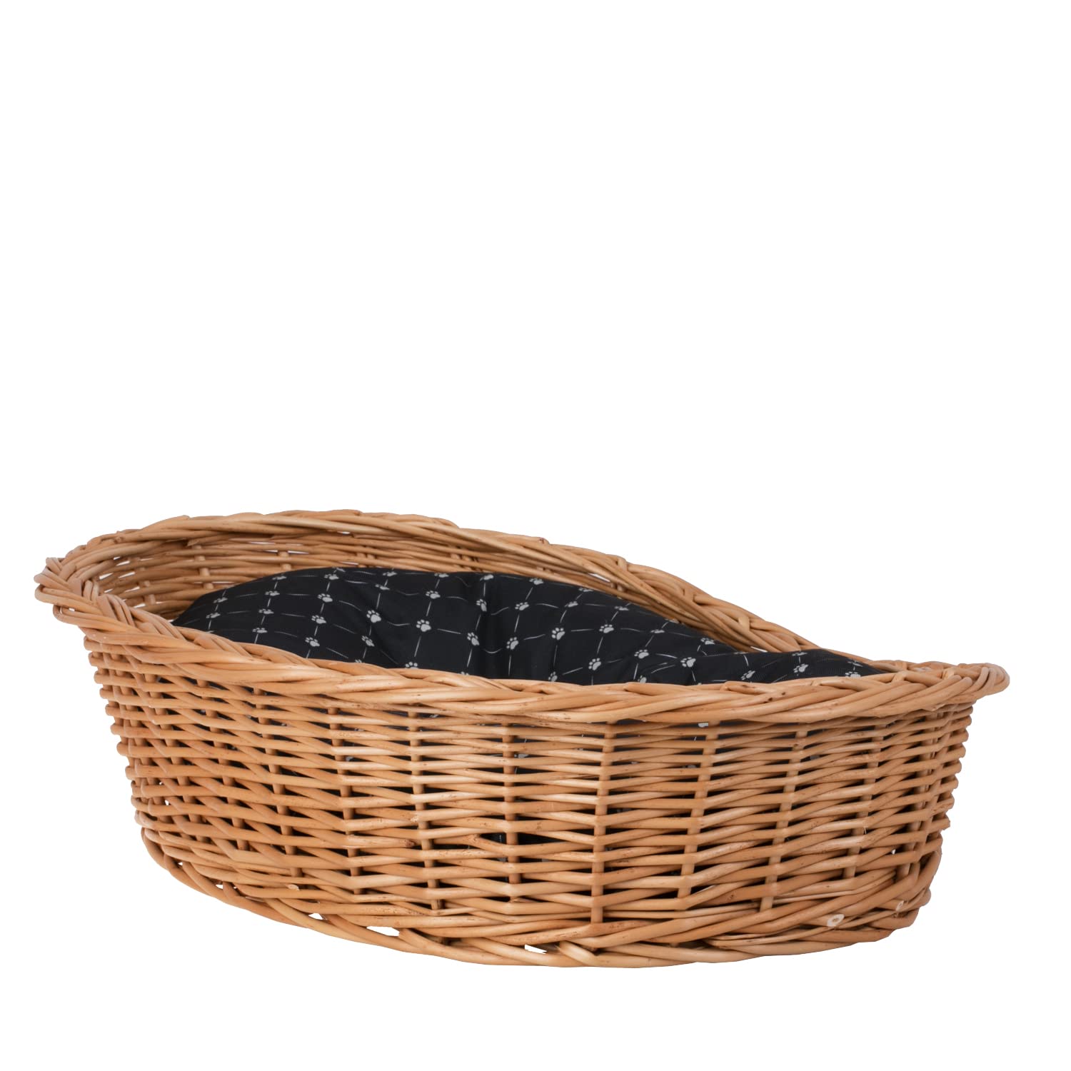 e-wicker24 Alles aus Weide Cesta para perros de mimbre en color natural, cesta para mascotas, cesta para gatos (65 x 46 cm, H20, negro)