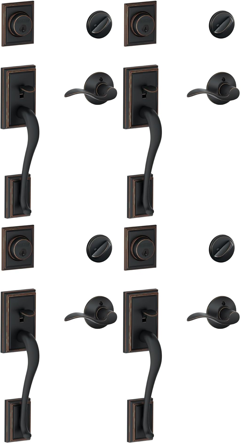 SCHLAGE Addison Single Cylinder Handleset and Right Hand Accent Lever, Aged Bronze (F60 ADD 716 Acc RH) (Pack of 4)