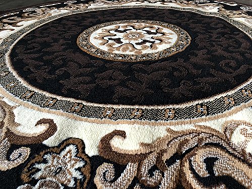 Traditional Round Persian Area Rug Black Design D123 (6 Feet 7 Inches X 6 Feet 7 Inches Round) #TOP2