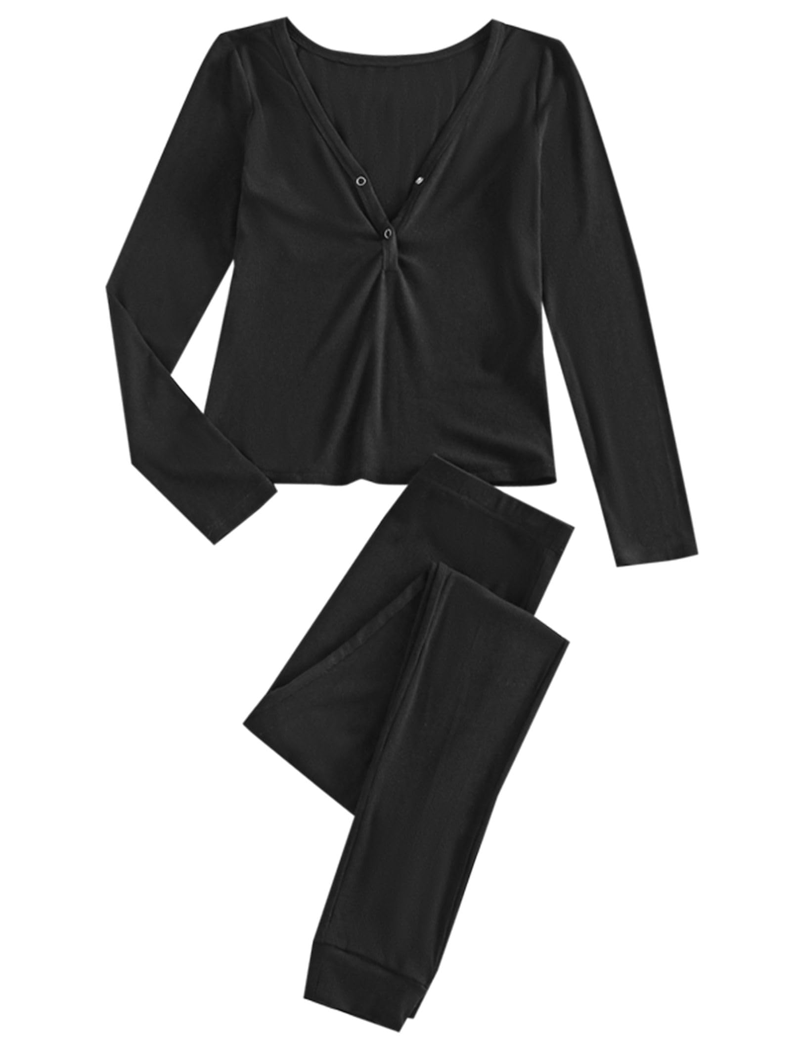 ZAFUL SPORTS Womens Pajamas Button Front Ribbed Lounge Nightwear Two Piece Set