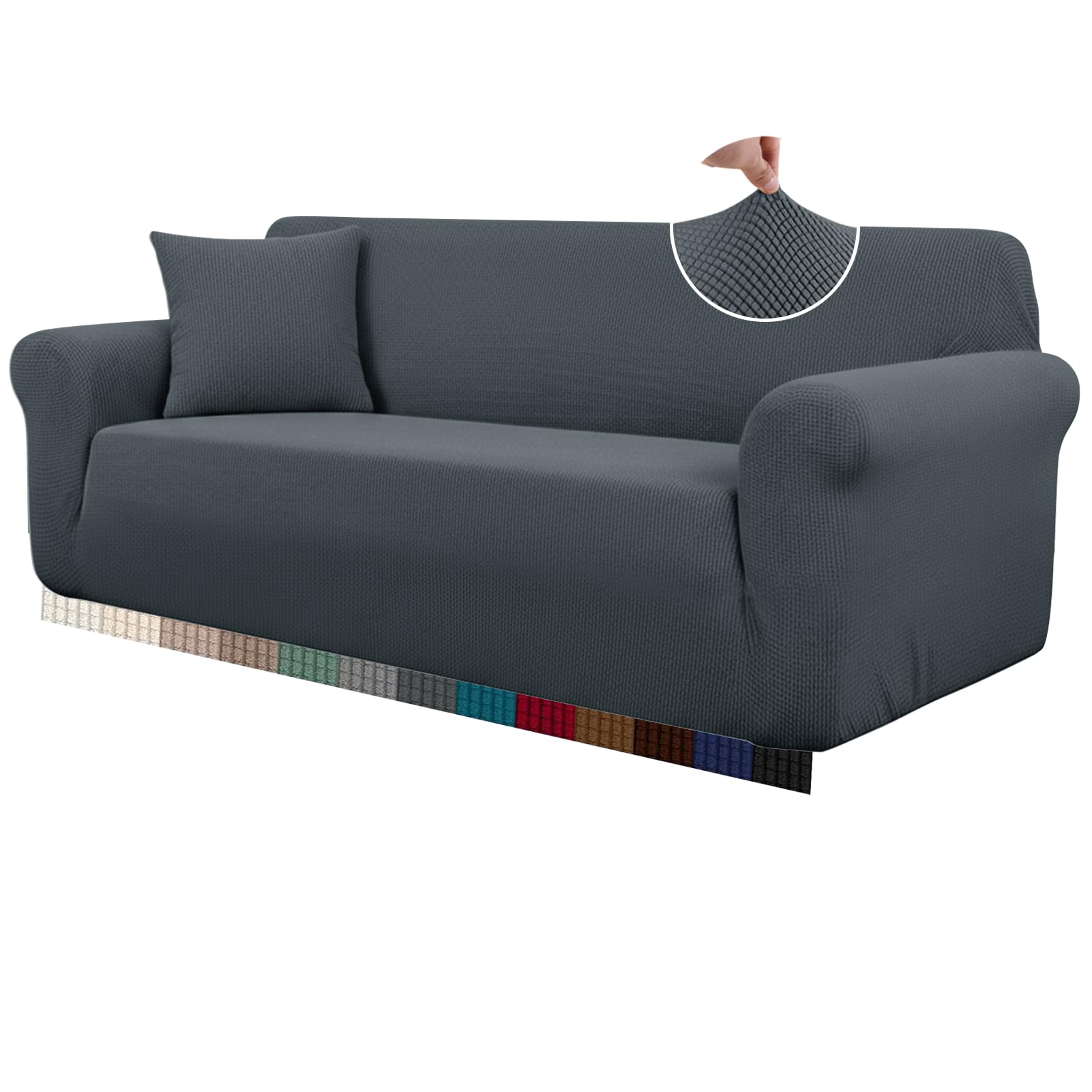 HEYOMART High Stretch Armchair Covers for Living Room Jacquard Sofa Cover for Dogs Non Slip Super Soft Chair Slipcover with Arms Furniture Protector (1 Seater, Dark Grey)