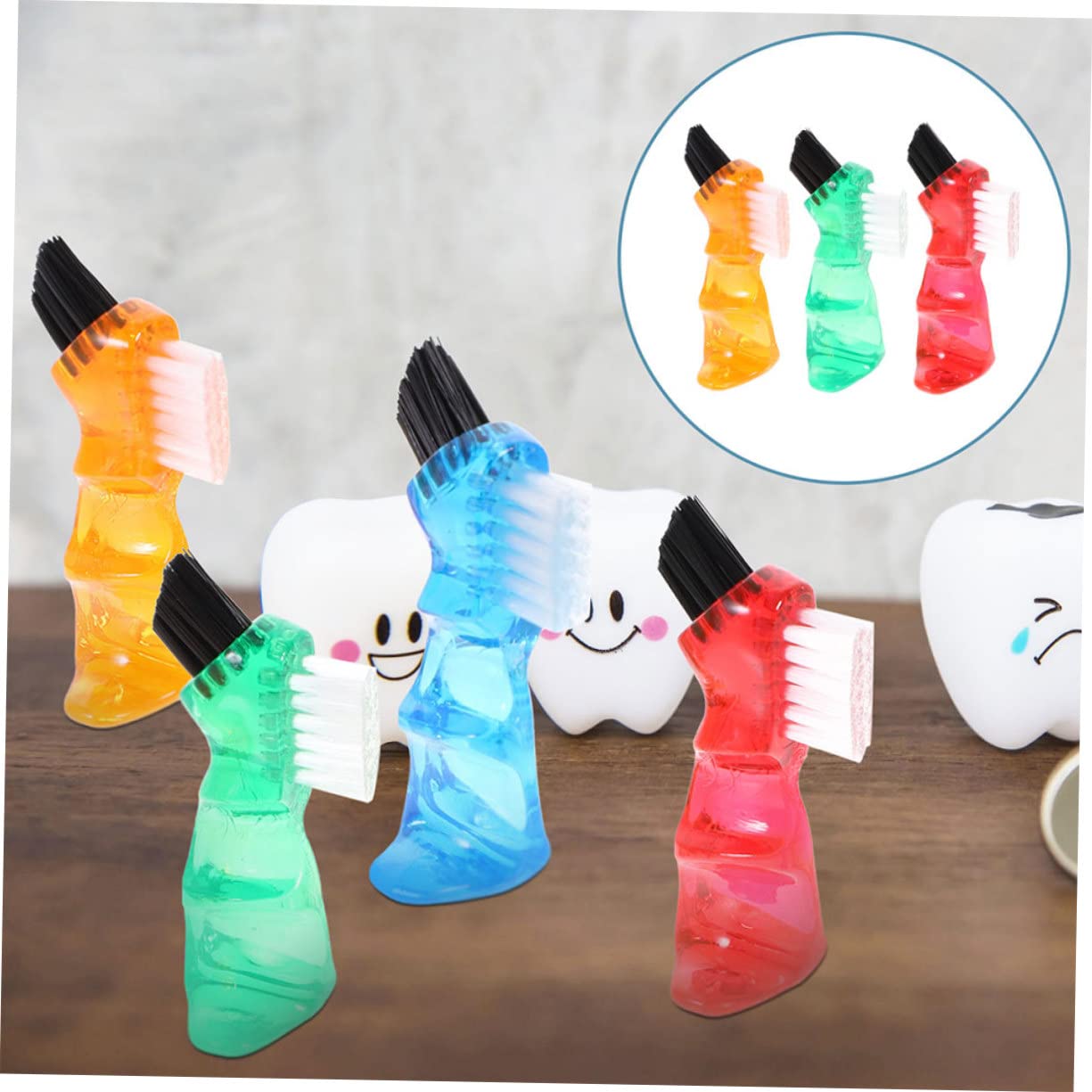 Anneome Spazzolino per Protesi Dentaria Piccolo Set 3 Pezzi Colori Miscelati, Multifunzionale per Pulizia Portatile Doppia Testa, Igiene Orale Domestica per Dentiera Pratica