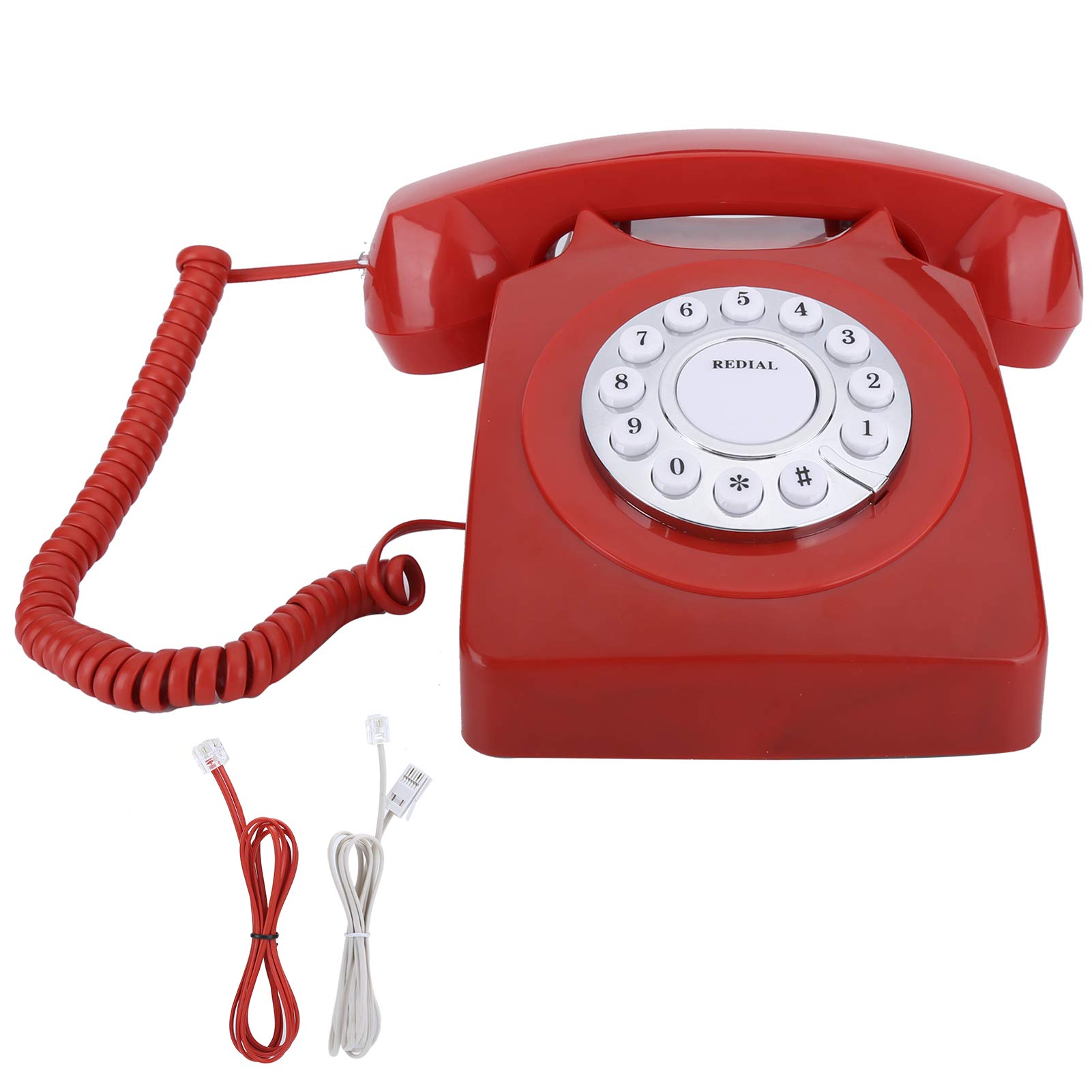 Vintage Telephone, European Home Retro Corded Phone, High Definition Call Large Clear Button Landline Phone Antique (Red)-image-48