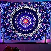 OSVINO Blacklight Trippy Mandala Tapestry 59"x51" UV Reactive Fantasy Tapestry Aesthetic Wall Decor for Living Room Bedroom Boho Wall Hanging
