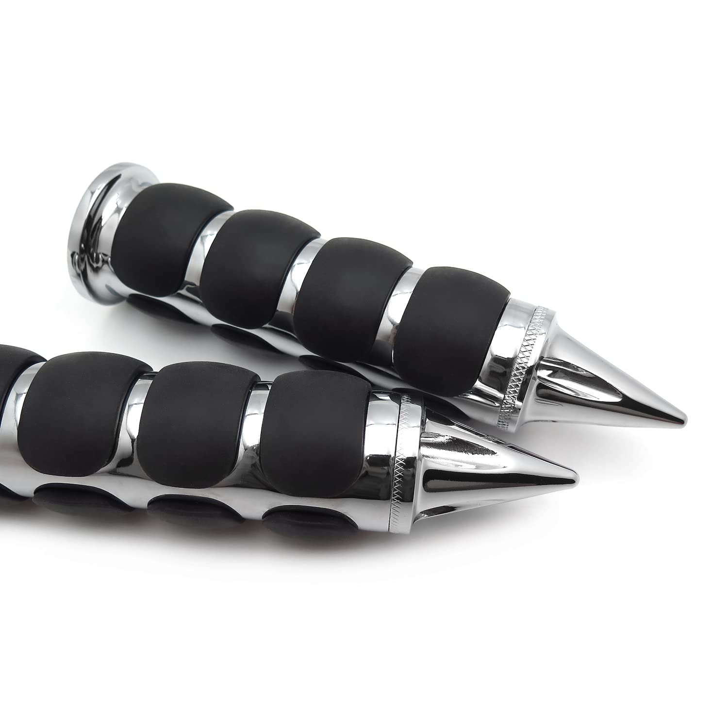 XKMT Billet Rubber 7/8" Spike Handlebar Grips - Chrome Sport Bike Grips For Ninja Hayabusa