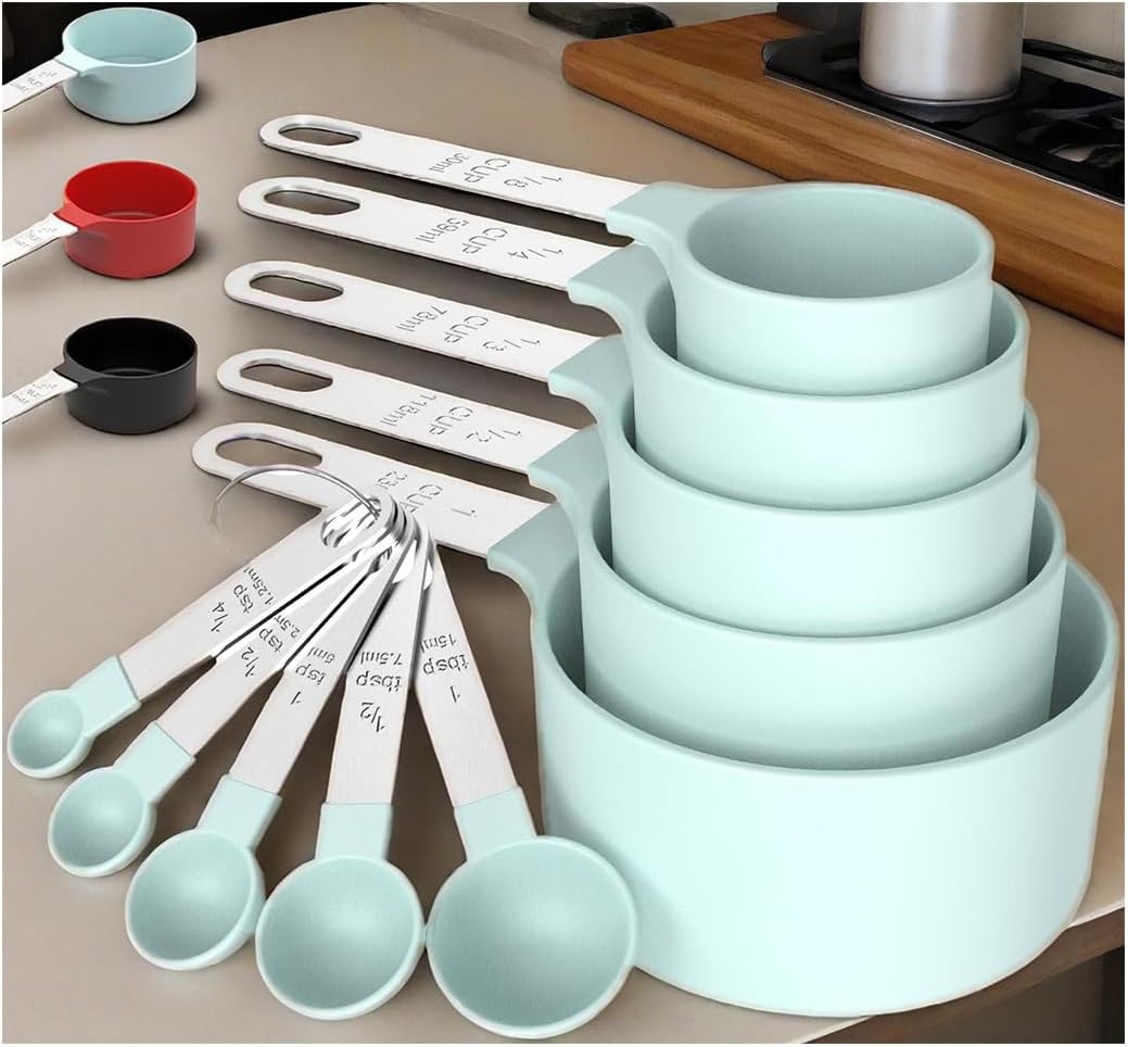 Juego de 10 tazas y cucharas medidoras apilables verdes