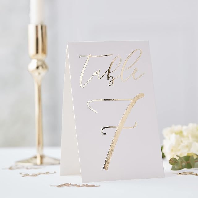 Ginger Ray Gold Foiled Wedding Table Numbers Tent Cards 1-12 Decorations 12 Pack
