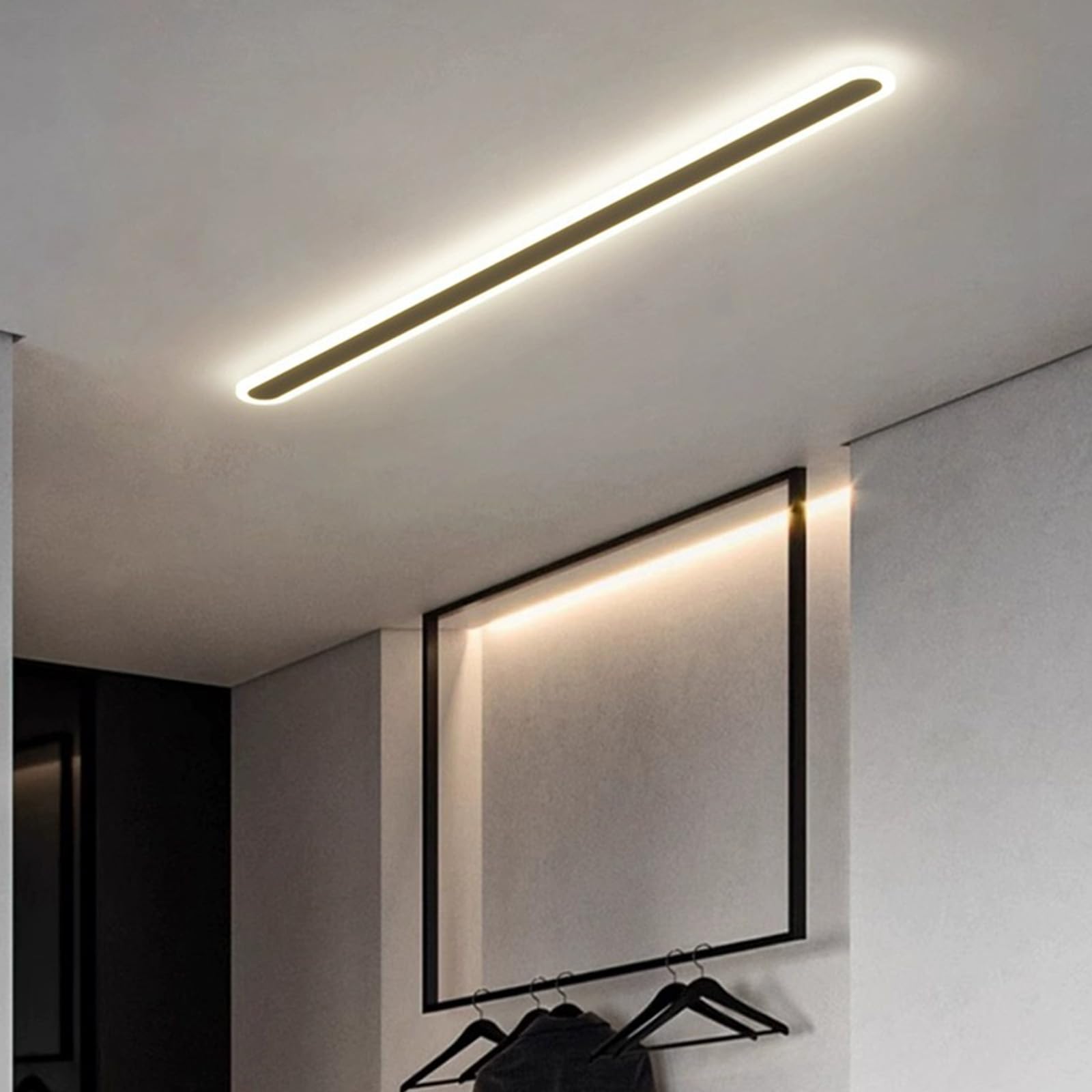 TZSMUM LED Aluminium Long Ceiling Lighting Indoor Rectangle Ceiling Lights Minimalism Atmosphere Decorate Ceiling Lamp Black/White Batten Ceiling Lighting Kitchen Garage (150cm,Black White Light)