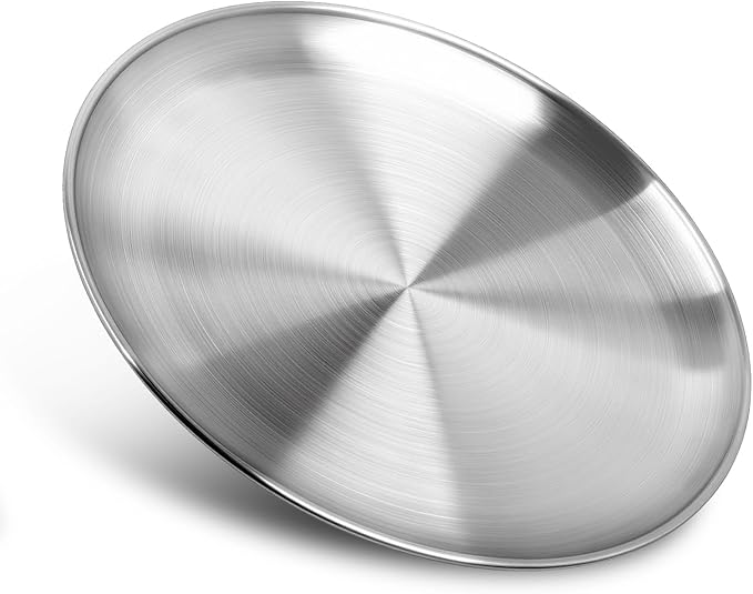 Stainless Steel Plates,10 inch Round Metal Food Serving Plate, Dinner