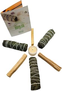 Solo Therapy Smudge Kit: 3 Cedar Smudge Sticks, 3 Palo Santo Sticks from Perú, 1 Frankincense Tea Light Candle for Cleansing, Meditation, Yoga, How to Smudge Guide Included (Cedar Smudge Kit)