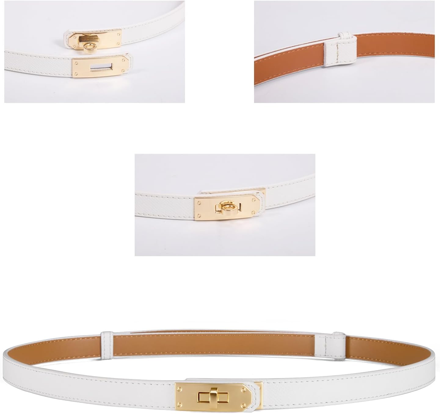 Fianmy Women‘s Thin Leather Belt - Adjustable Gold/Silver Buckle for Office, Wedding & Jeans - Image 4