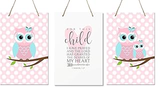 LifeSong Milestones for This Child I Have Prayed 3pc Owl Wall Decor Decorations Hanging Signs for Kids, Bedroom, Nursery, Baby Boys and Girls Room Size 8â€ x 12â€ 3pc Set (Pink & Blue)