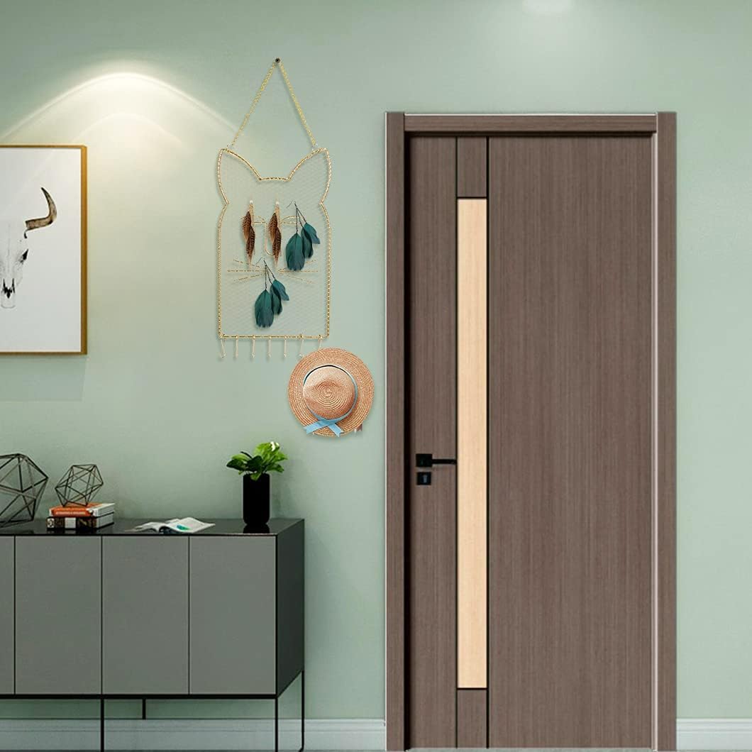 Rolin Roly Earring Wall Organizer Wall Jewelry Rack Hanging Earring Holder with 8 Hooks Cat-Shaped for Display Grid Golden Bracelet Necklace Ring