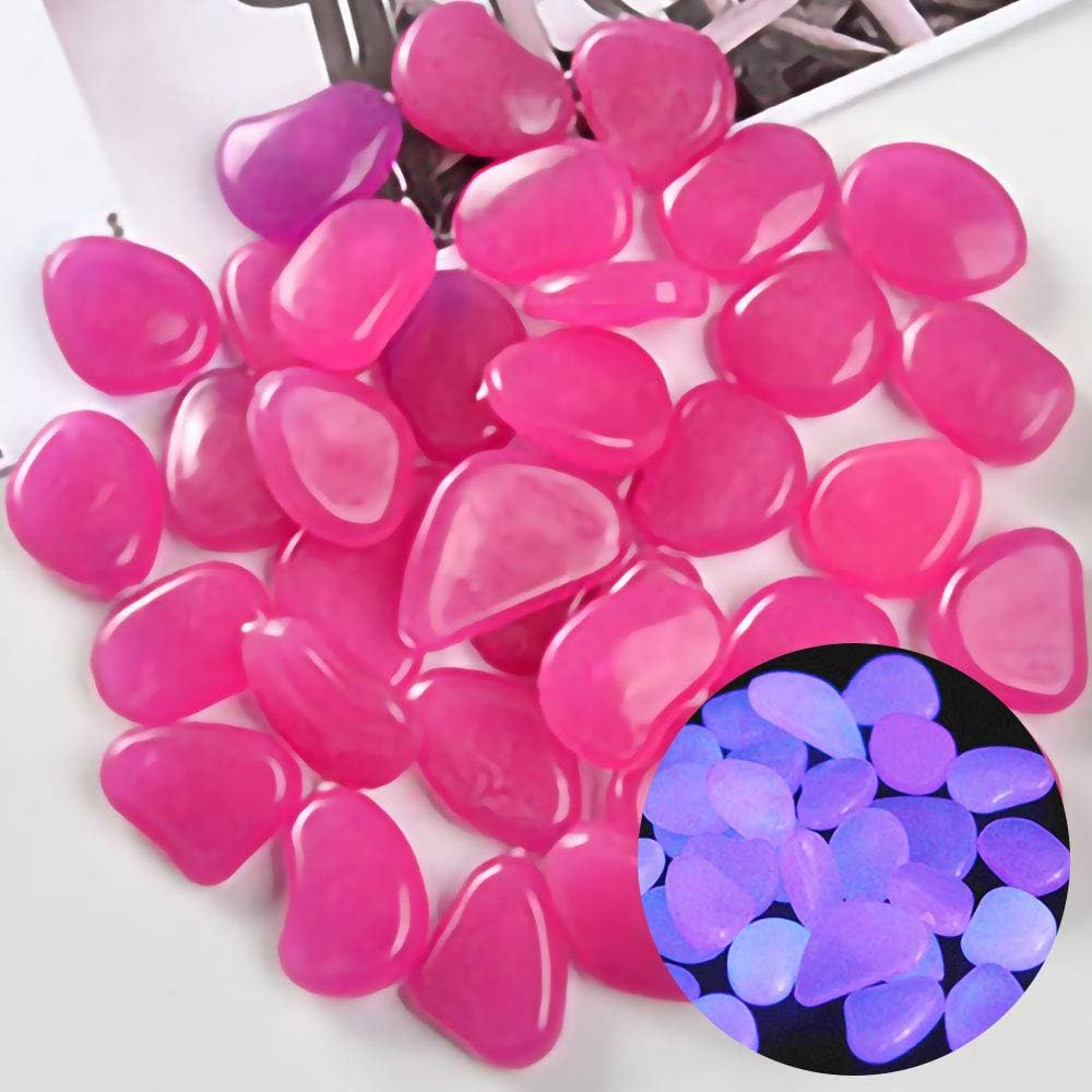 TINTOR 100 Pcs New Colorful Glow in The Dark Pebbles Stones Rocks for Fish Tank Aquarium Garden Walkway