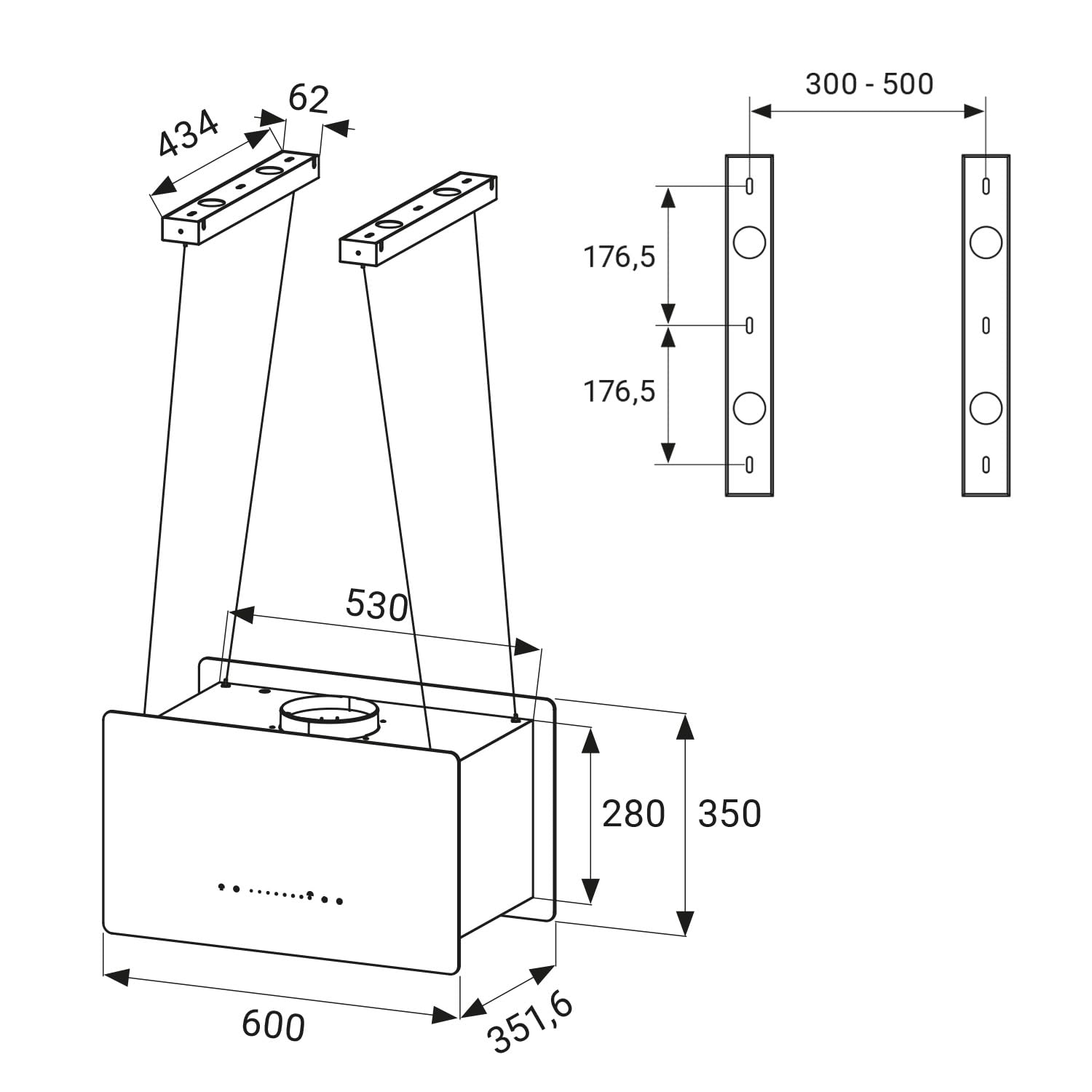 KKT KOLBE A+++ CUBE60FB - Cappa aspirante 60 cm, 684 cbm/h, 9 livelli | Smart WiFi App WiFi | Cappa isola sospesa | Montaggio a soffitto | Nero | Vetro | Illuminazione a LED | Ricarica automatica