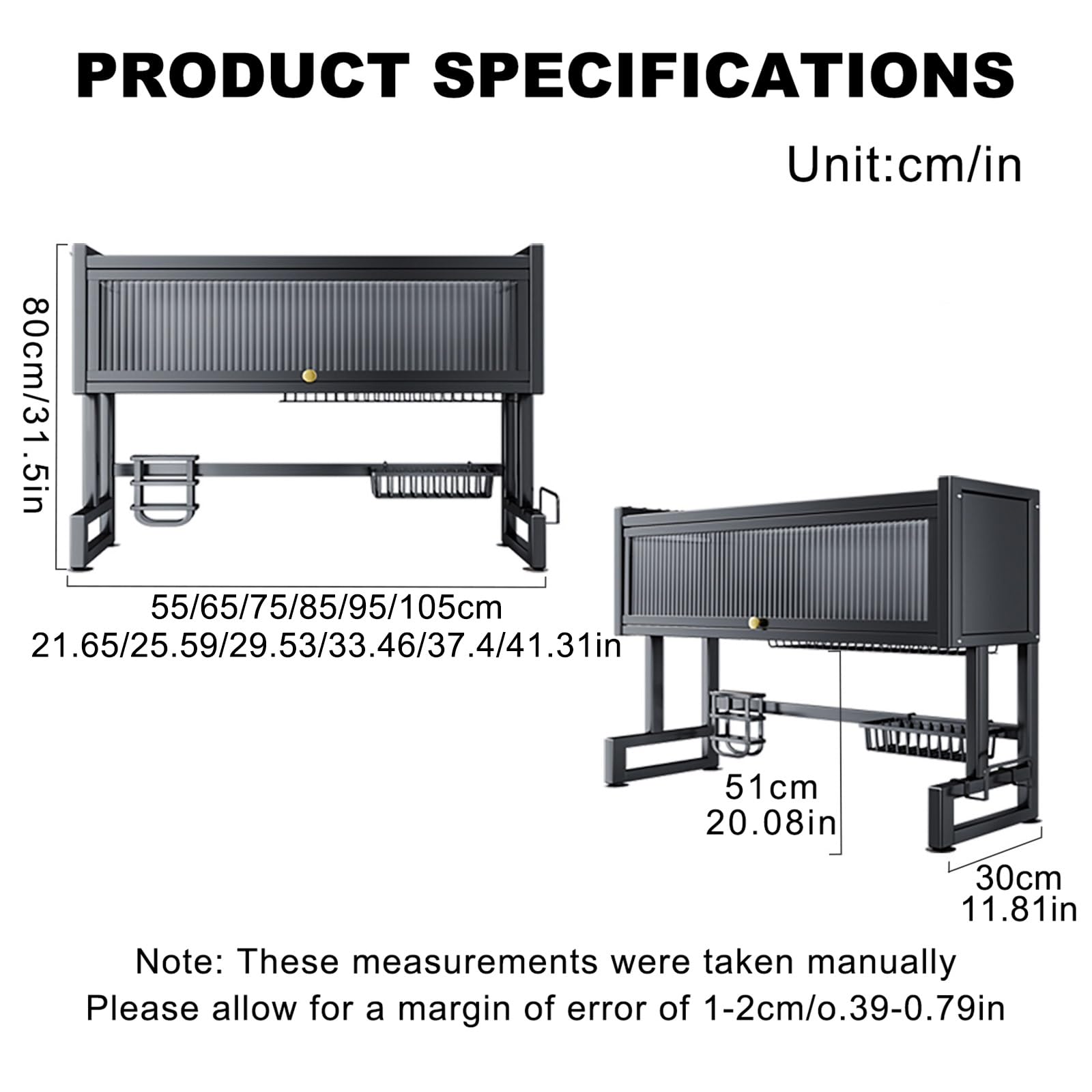 55-105cm Abtropfgestell für Küchentheke,Küchen Spülbecken Organizer | Weiß/Schwarz,mit Staubschutzabdeckung,mit Abtropfgestell,Rutschfester Boden,für Teller Tassen Topfdeckel.(Wit,105x30x80cm)