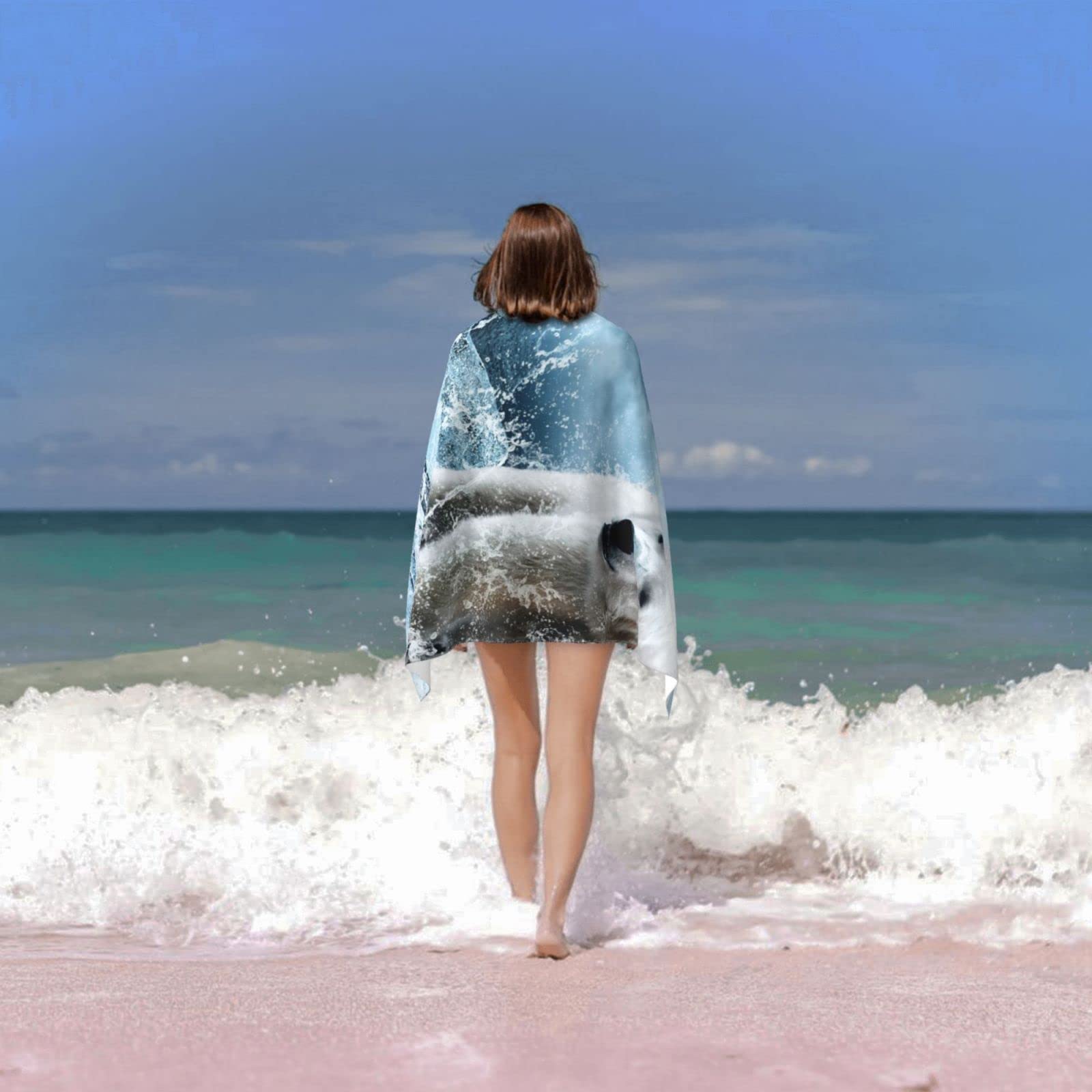 Serviette De Plage Géante Ours Polaire 130x78 Cm | Séchage Rapide, Anti-sable, Ultra-absorbante