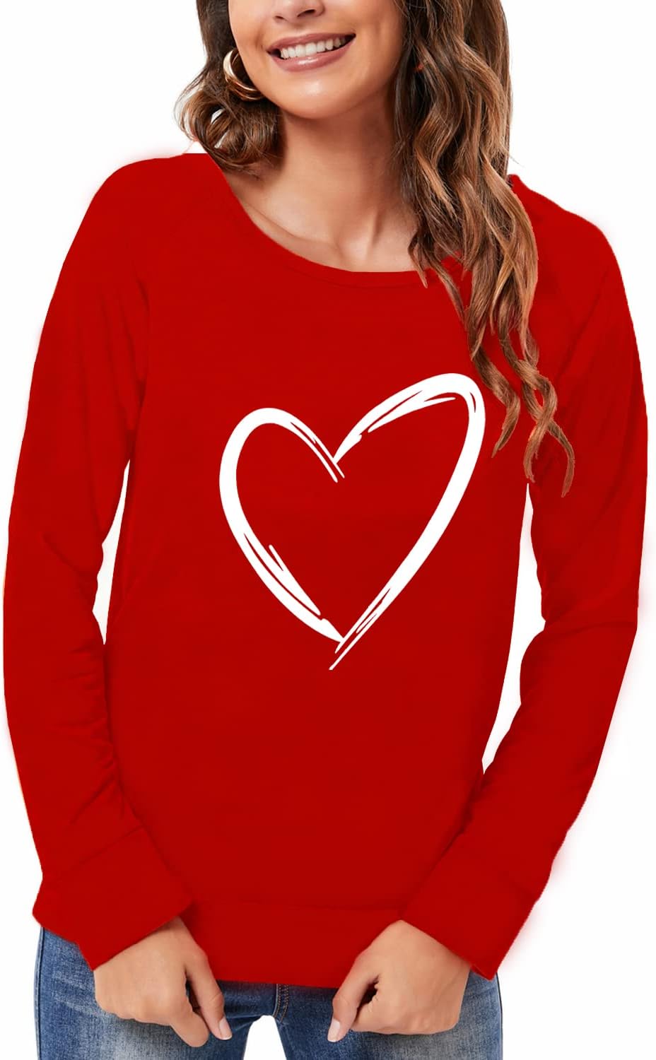 DDSOL Women Valentines Shirts Round Neck Long Sleeve Casual Heart T Shirt Hugs and Kisses Rainbow Love Sweatshirt
