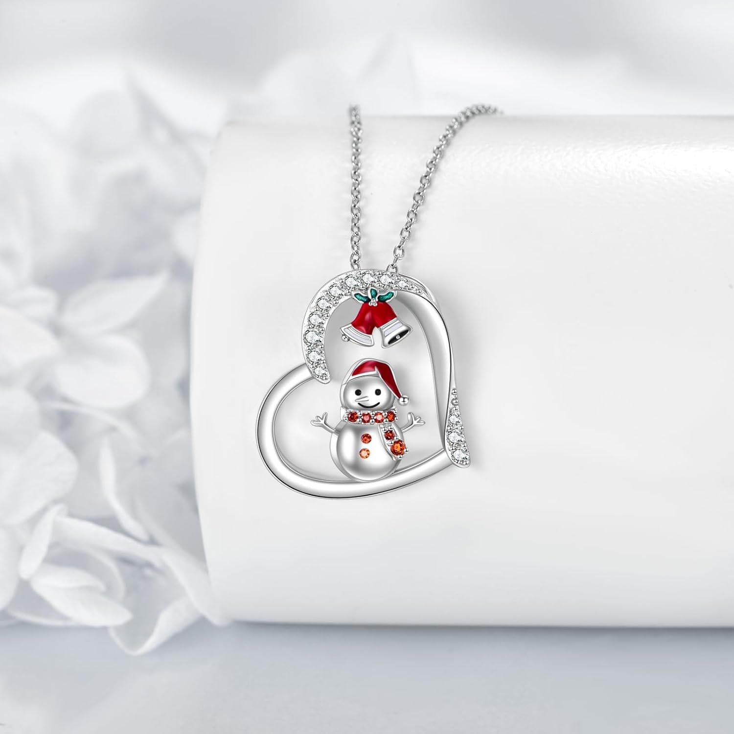 Snowman Necklace S925 Sterling Silver Snowman Christmas Bell Pendant Winter Necklaces Snowman Jewelry For Women Lover Christmas Gifts - Image 2