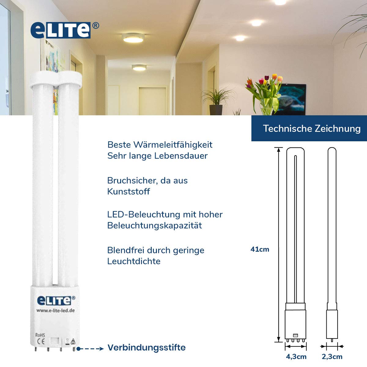eLITe LED Lampe 2G11 18W 6500K 865 1920lm 41,0cm 360°