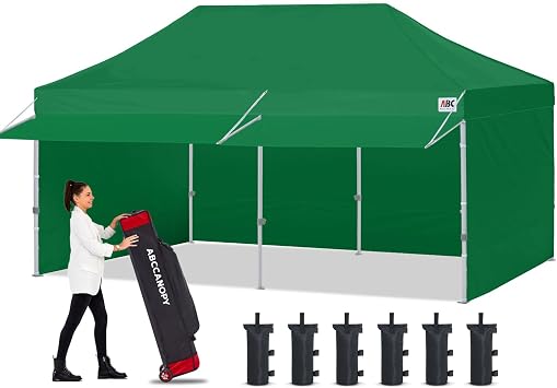 ABCCANOPY 10x20 Pop up Canopy Tent with Sidewalls - Easy up Canopies with Awning, Outdoor Tents for Parties, Market, Commercial Events, Forest Green