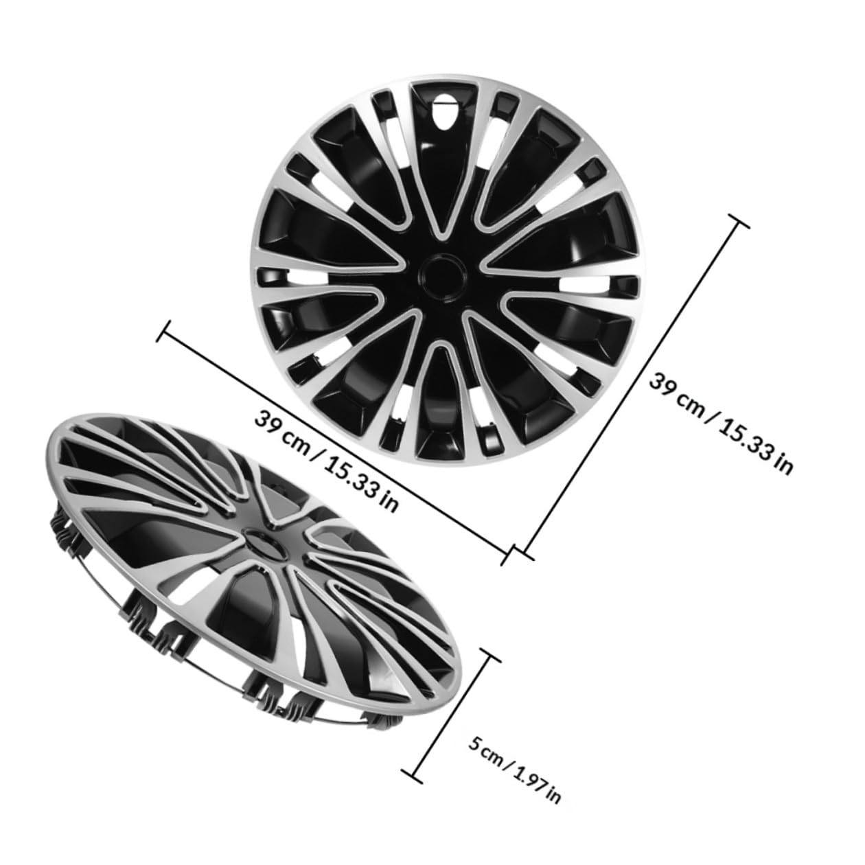 Healeved Lot de 2 Enjoliveurs de Jante Universels 12 Pouces, Cache-moyeu en Plastique PP Robuste Argenté et Noir, Protection Anti-débris pour Jantes de Voiture, Adaptés à Multiples Modèles